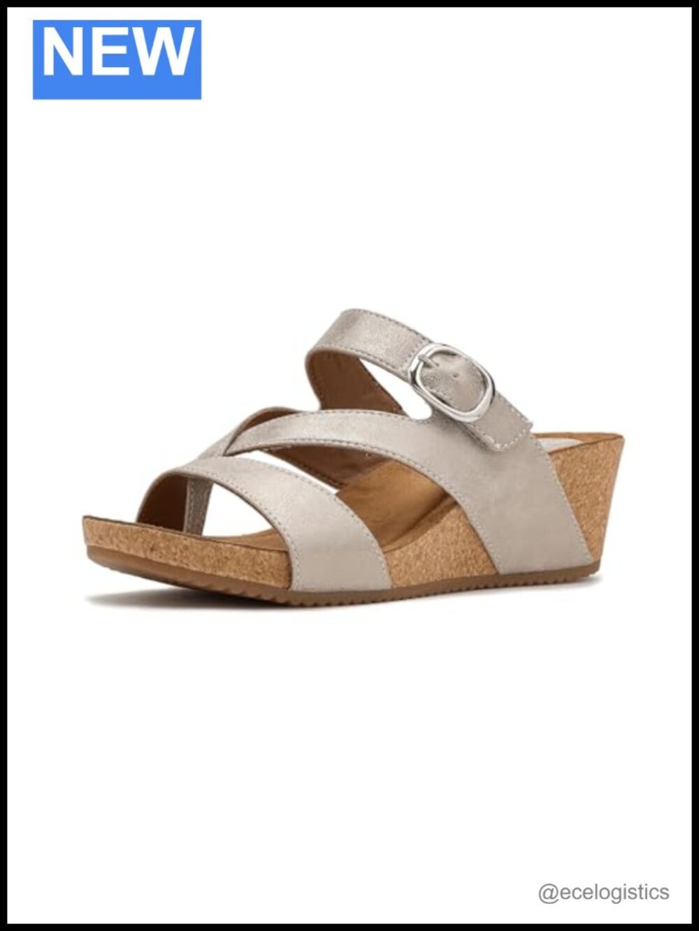 Faux Leather Wedge Sandals with Padded Footbed and Buckle
